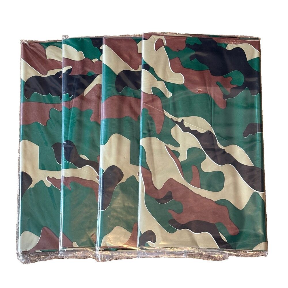 Camo Plastic Tablecloth 4 Pack Premium 108 x 54 in Military Army Birthday Party
